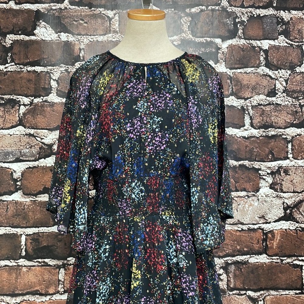 Free People Sheer Mini Dress Flowy Sleeves Shirred Black Size Medium Open Back - Picture 6 of 17